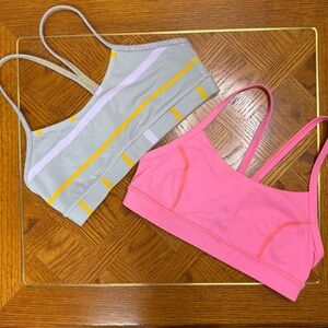 Lululemon Flow Y Sports Bra Bundle Pop Stripe + Hot Pink Medium Support Set sz 6